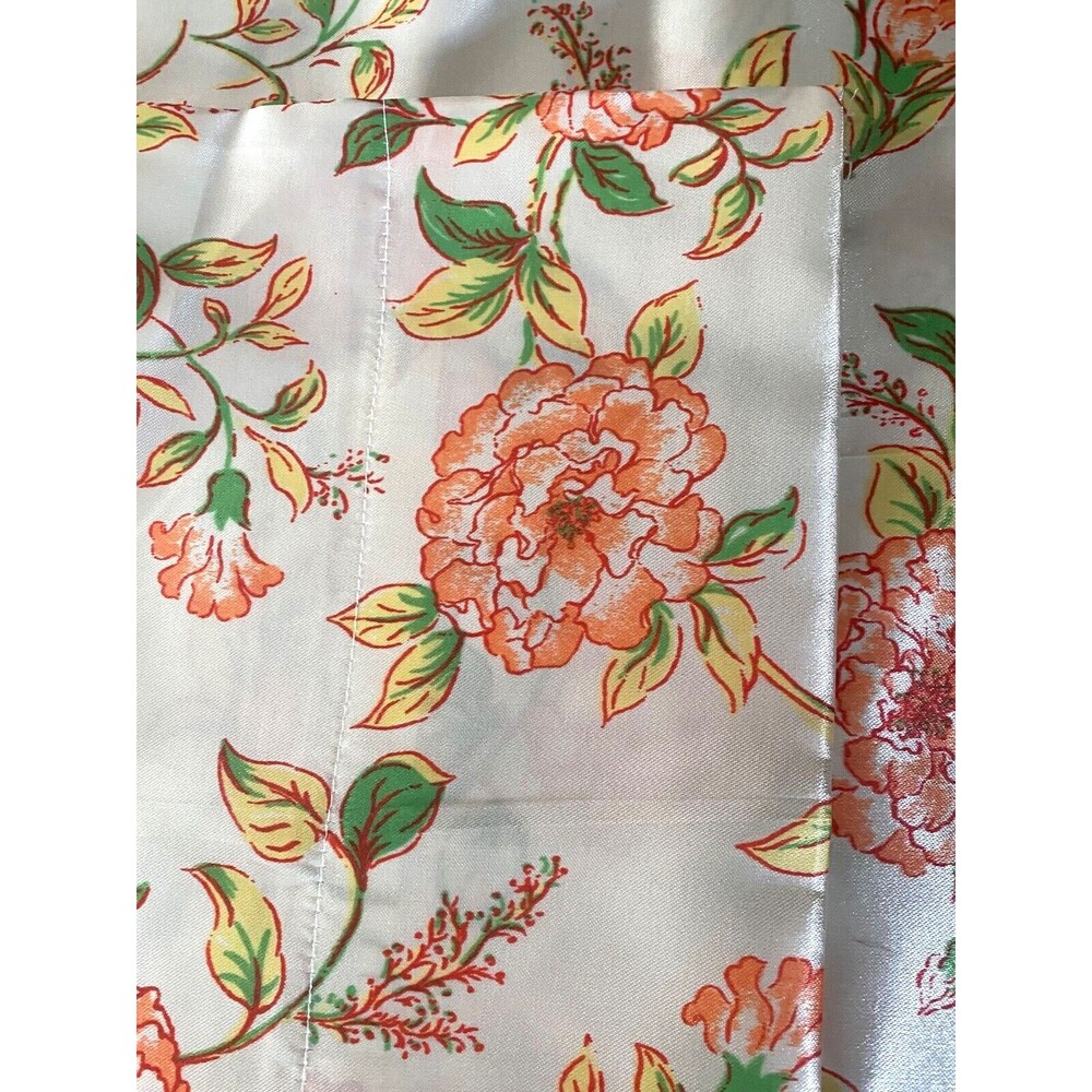 Vintage Satin Floral Standard Queen Pillowcases 2pc Ivory Orange Green Yellow - Picture 2 of 4